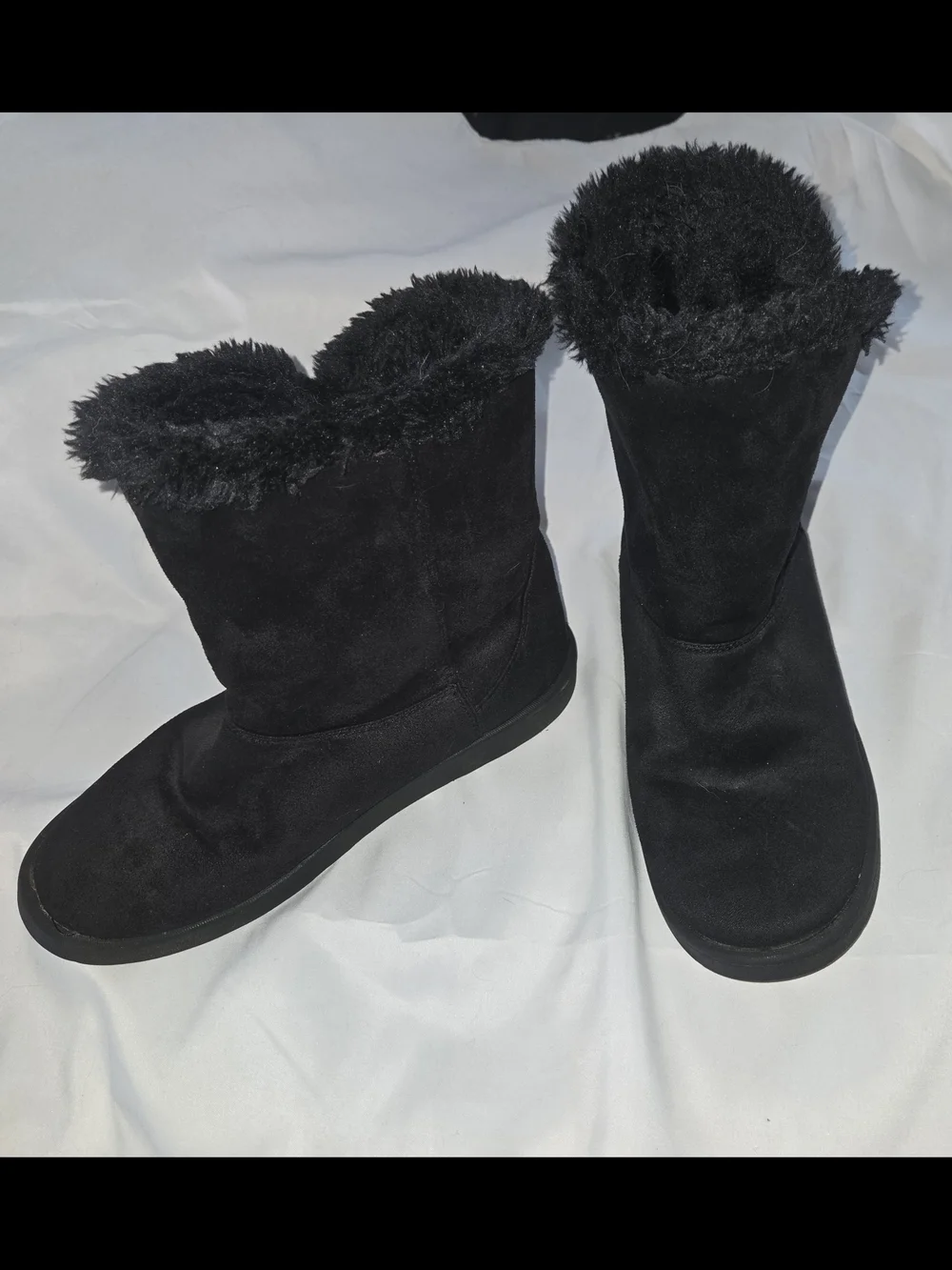 Roebuck & Co. Fiona Black Faux Suede Faux Fur Lined Winter Boots Women's Size 8